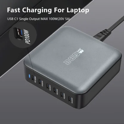 285W USB C Charger GaN 6 Ports Desktop Charging Station For iPhone 13 Samsung Xiaomi iPad MacBook PD Charger Type C Fast Charger