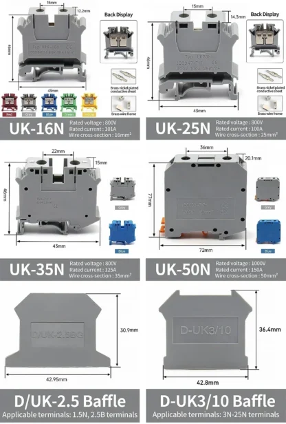 20-100Pcs DIN Rail UK2.5B Terminal Block-7Colors,800V 32A, Universal Screw Connector for 2.5mm² Wire Ideal for Electrical Wiring - Image 17