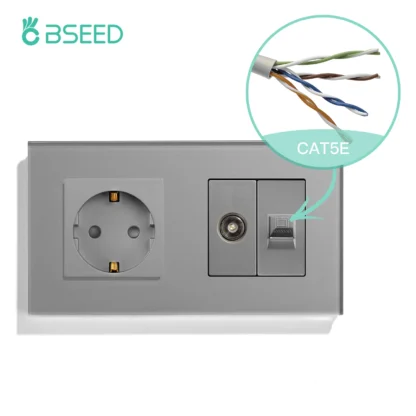 BSEED Single TV CAT5 Internet Socket Double EU Power Socket Triple Germany  With RJ45 Television Wall Sockets Glass Frame - Image 18