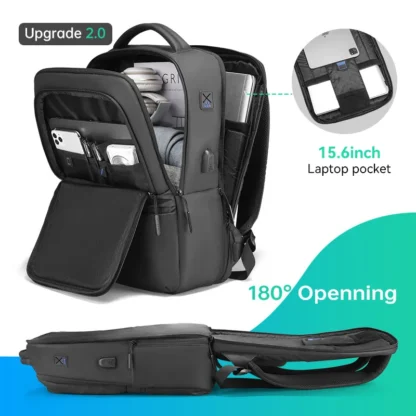 MarkRyden Fady: Expandable Lightweight USB Charging Laptop Backpack with Anti-theft Backpack Men Backpack Black Backpack - Image 3