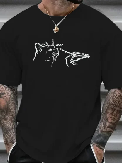 Camiseta deportiva de manga corta con cuello redondo para hombre, 100% algodón, cómoda, informal, holgada, de talla，Exquisite p