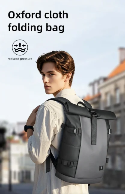 HK Waterproof Roll-Top Backpack for Men Large Capacity Expandable 17 Inch Laptop Bag Leisure Travel Backpack Hiking Camping Bags - Image 9