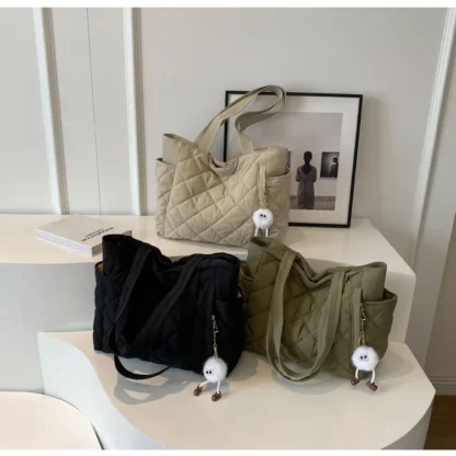 Fashion New Ins Cotton Clothing Bag for Women New Diamond Grid Large Capacity Hand-held Tote Bag Commuting Shopping Shoulder Bag - Image 39