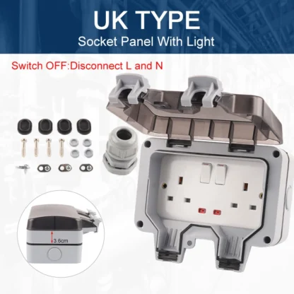 IP66 Waterproof Outdoor Box Wall Socket 13A Double Switch Power Outlet Universal / UK With USB Charging Port DIY GO - Image 9