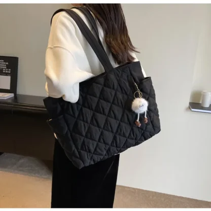 Fashion New Ins Cotton Clothing Bag for Women New Diamond Grid Large Capacity Hand-held Tote Bag Commuting Shopping Shoulder Bag - Image 37