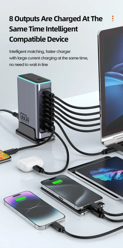 660W GaN Charger USB C Fast Desktop 8-port USB Type C PD Charger Fast Charge 3.0 USB Type C Fast Charger for iPhone16 15 Samsung - Image 9