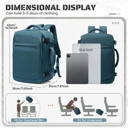 Cabin Bag Underseat Travel Backpack, Women Mens Outdoor Backpack Carry-on Backpack, Cabin Luggage Aviation Wizzair 40x30x20 Bag - Image 2