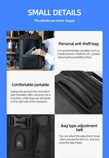 HK Business Backpack for Men Waterproof Anti-Theft 15.6” Laptop Backpack Casual Large Capacity Expandable Travel Bag Short Trip - Image 23