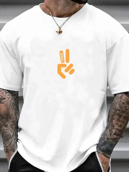 Camiseta de manga corta con cuello redondo y estampado de letras 100% algodón de talla grande informal de verano para hombre - Image 2