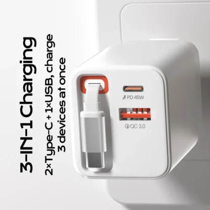 65W PD GaN Fast Charger With Retractable USB C Charging Cable For iPhone 16 15 Samsung Xiaomi Laptop Pad Type C Wall Adapter - Image 4