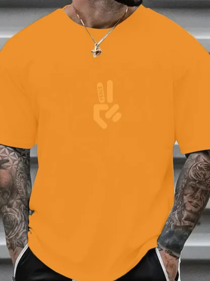Camiseta de manga corta con cuello redondo y estampado de letras 100% algodón de talla grande informal de verano para hombre - Image 7