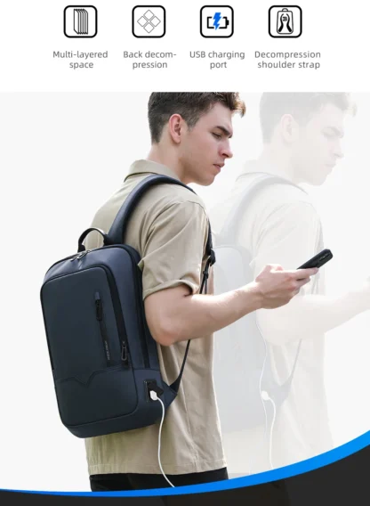 HK Slim Backpack For Men 15.6 Inch Laptop Bags Waterproof Minimalist Business Backpack With USB Charging Casual Travel Work Bag - Image 16