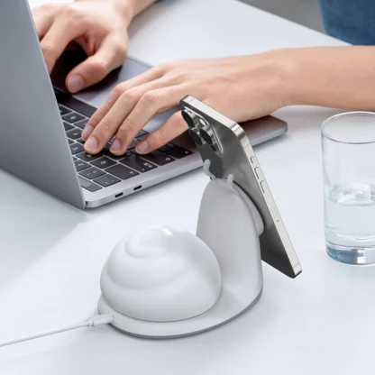 15W Soft Snail Wireless Charger Desk Stand: 3-Mode Tap Night Light, Detachable Shell & Gentle White Glow, Compact Design - Image 5