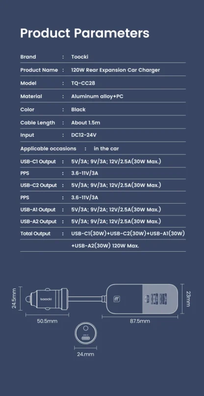 Toocki 120W PD Car Charger Quick Charger QC 3.0 PD 3.0 For iPhone 14 Samsung S23 Ultra Type-C Charger Portable USB Phone Charger - Image 18