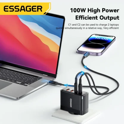Essager 100W GaN USB Type C Caricabatterie PD QC Quick Charge 4.0 3.0 Type C Ricarica Rapida Per iPhone 14 13 12 Xiaomi Macbook - Image 5