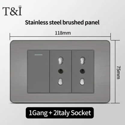 118 US Mexico Grey Stainless Steel Brushed 2way Electrical Light Switch Home Wall Socket Plug Double USB Type-C Power Outlet - Image 23