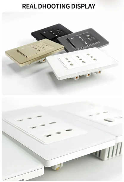 118 Wall Switch Socket with USB Type-C 20W 16A  Fast Charging Italy Chile Schuko Outlet Golden Tempered Glass Panel for Office - Image 29