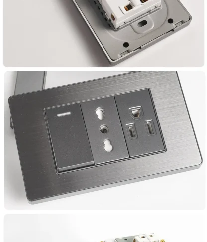 118 US Mexico Grey Stainless Steel Brushed 2way Electrical Light Switch Home Wall Socket Plug Double USB Type-C Power Outlet - Image 30