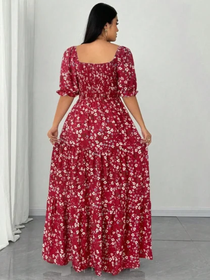 Plus Size Floral Casual Dress for Women, Fitted Woven Fabric, Comfortable for Spring & Fall, Fashion - Image 2
