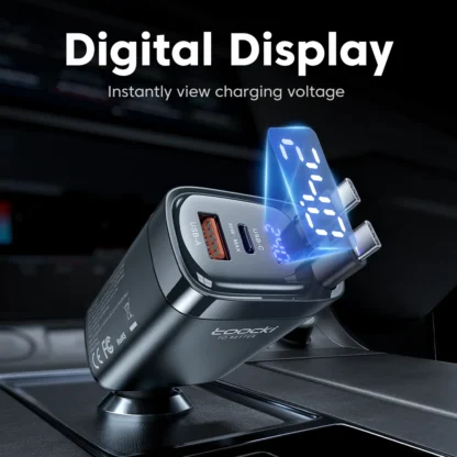 Toocki 105W USB C Car Charger with Dual Retractable Type-C Cable Digital Display 180° Design Fast Charge for iPhone 16 Huawei - Image 4