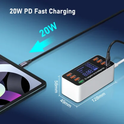 8 Ports Fast Charging USB Charger QC3.0 Quick Charge Type C Smart Charger Station LCD Digital Display USB Multi-port for Phone - Image 3