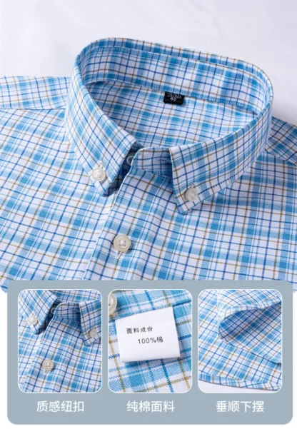 2025 Men's 100% Cotton Summer Stripe Shirts Short Sleeve Oxford Plaid Fashion Casual Slim Fit Comfortable High Quality Office - Image 11