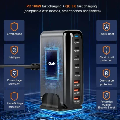 GaN Charger Multi USB Ports Desktop Charging Station Quick Charge For iPhone Huawei Xiaomi Samsung MacBook Type C PD Charger - Image 3