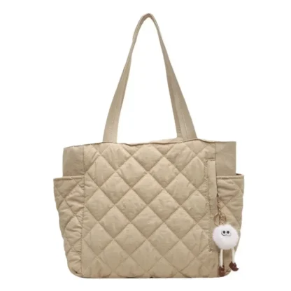 Fashion New Ins Cotton Clothing Bag for Women New Diamond Grid Large Capacity Hand-held Tote Bag Commuting Shopping Shoulder Bag - Image 2