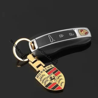 Car Emblem Keychain H Buckle Double-sided Key Ring For Porsche Cayenne Panamera Macan 911 718 Taycan Boxster Cayman 918 Pajun