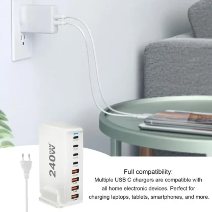 240W Desktop Charging Station  4 USB Type C USB Type A Charger 8 Ports For iPhone15 PD Fast Charger For Laptop Tablet - Image 12