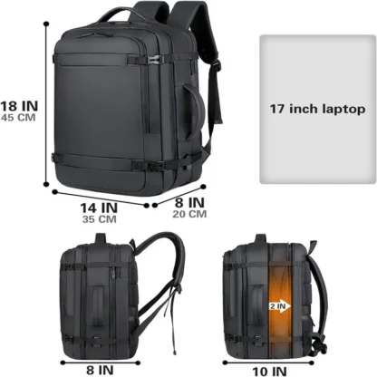 40LExpandable USB Travel Backpack, Flight Approved Carry on Bags for Airplanes,Water Resistant Durable 17-inch backpack men - Image 5
