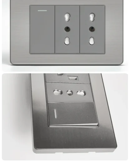 118 US Mexico Grey Stainless Steel Brushed 2way Electrical Light Switch Home Wall Socket Plug Double USB Type-C Power Outlet - Image 32