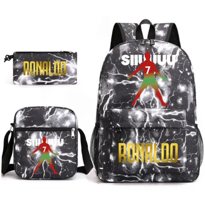 Ronaldo print student schoolbag 3-piece set youth backpack pencil case shoulder bag set - Image 22