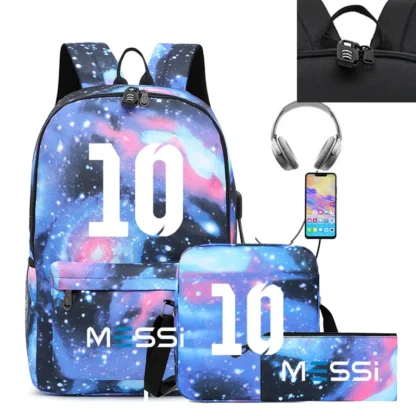 Messi Backpack 3pcs Usb Waterproof Backpack Casual Travel Backpack Women Men Large Capacity Travel Laptop Backpack School Bags - Image 5