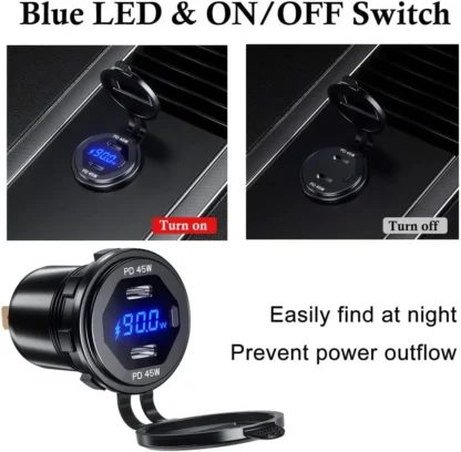 90W Quick Charge Car Charger PD Port Fast Charging Switch ON/OFF Phone Charger LED Display Power Adapter 12V 24V for Car Boat RV - Image 19