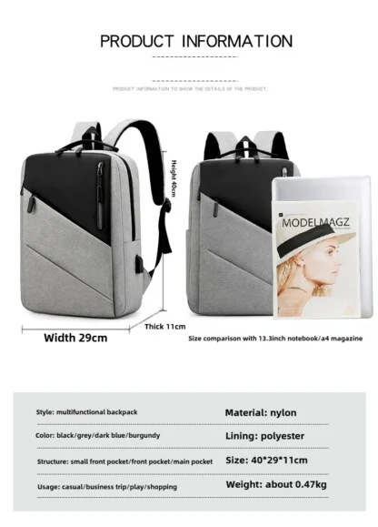 Mens Business Backpack Waterproof Laptop Bag Large Capacity Stylish Anti Theft Daypack for Work Office College Travel - Image 14