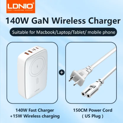 LDNIO 140W 6 in 1 Wireless Charger GaN 65W USB C Charger PD QC USB A Fast Charging Station 6 in 1 Desktop charger Extension cord - Image 9