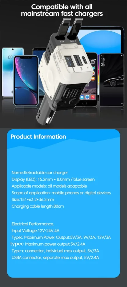 4-in-1 120W Retractable Car Charger Super Fast Charging Dual Type-C Adapter USB Cigarette Lighter For IPhone 15 Huawei Samsung - Image 23