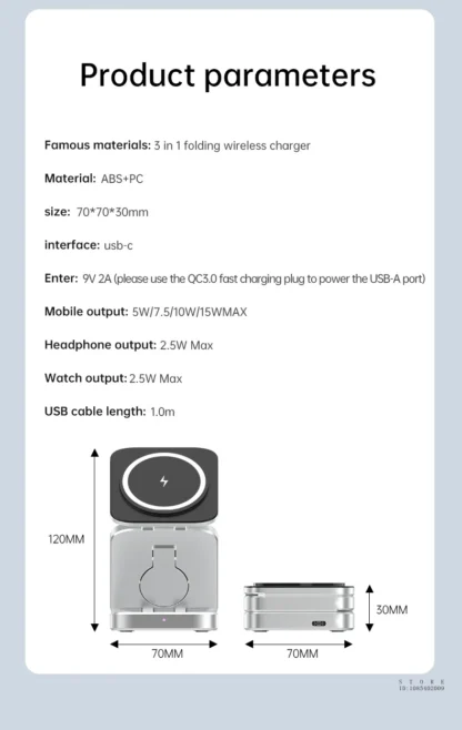 Travel Magnetic Wireless Charging Station 3 in 1 for IPhone 15 14 13 12 Pro/Max,Apple Watch 8, AirPods 3/2,Foldable Phone Hold - Image 15