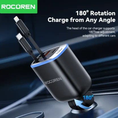 Rocoren 4 IN 1 Retractable Car Charger Mobile Phone 2C+L+A For iPhone Fast Charge Cord for iPhone 16 15 14 13 12 Samsung Xiaomi - Image 4