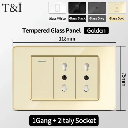 118 Wall Switch Socket with USB Type-C 20W 16A  Fast Charging Italy Chile Schuko Outlet Golden Tempered Glass Panel for Office - Image 25