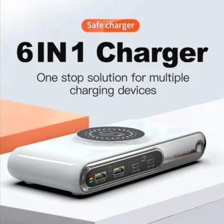 5-in-1 USB C Charger Station with LED Colour Nighting 72W 4-Ports Magnetic Wireless Charging Station PD45W Fast Charger F9A