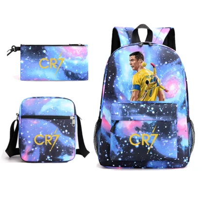 Ronaldo CR7 Backpack Boys Mens Rucksack Shoulder Bag for School 3 Pieces Pencil Bag for Fans Gift - Image 2