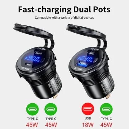 90W Quick Charge Car Charger PD Port Fast Charging Switch ON/OFF Phone Charger LED Display Power Adapter 12V 24V for Car Boat RV - Image 2
