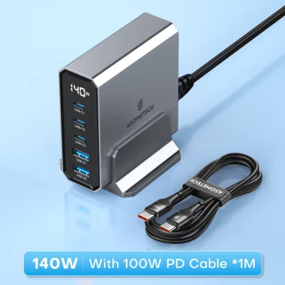 ASOMETECH 140W GaN USB Type C Fast Charger Multiple Ports QC4.0 PD Quick Charger For Macbook Laptop Tablet iPhone 14 Samsung S23 - Image 7