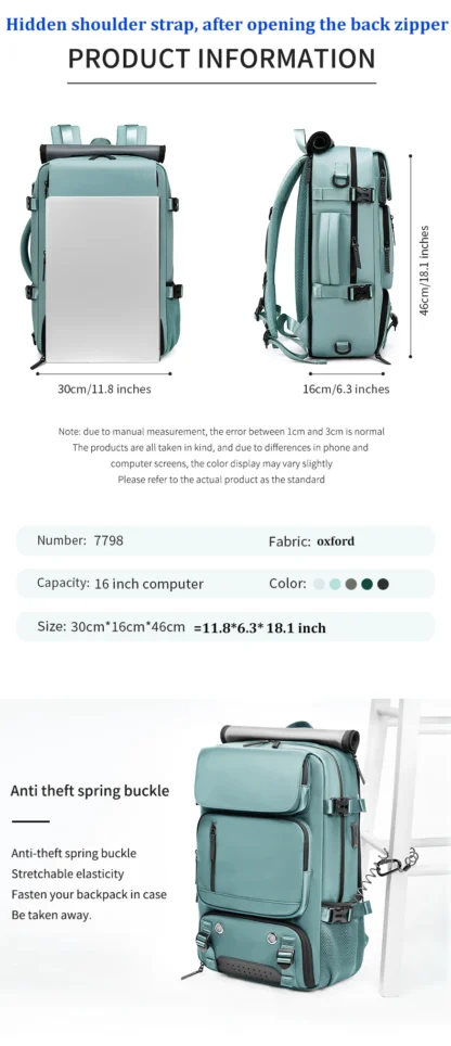 Woman travel backpack,waterproof 16 inch Business Laptop Backpack with Shoe Bag Hidden USB charging port Hiking camping backpack - Image 17