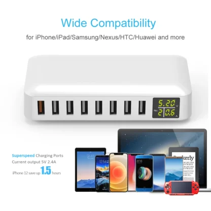 USB Charging Station 8-Port 40W/60WFast Charging  With LED Display Desktop Charger for Multiple Devices iPhone Samsung - Image 4