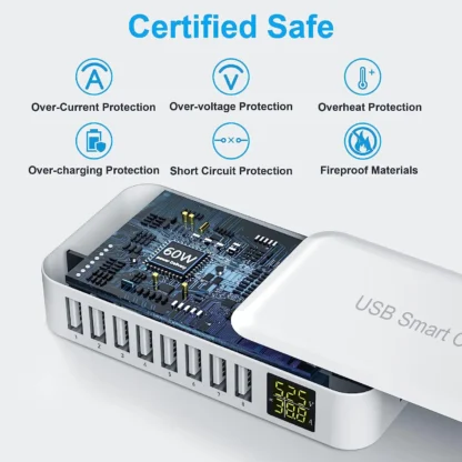 Multi 8 Port USB Fast Charger Desktop Phone Carregador LCD Display Charing station Dock HUB For Iphone 14 Samsung Xiaomi Tablet - Image 12