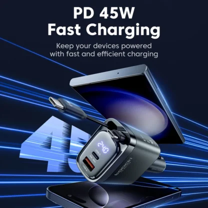 Toocki 105W USB C Car Charger with Dual Retractable Type-C Cable Digital Display 180° Design Fast Charge for iPhone 16 Huawei - Image 2
