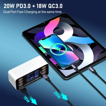 8 Ports Fast Charging USB Charger QC3.0 Quick Charge Type C Smart Charger Station LCD Digital Display USB Multi-port for Phone - Image 2